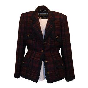 The Icing Vintage Red Navy Plaid Blazer Gold Sz 8